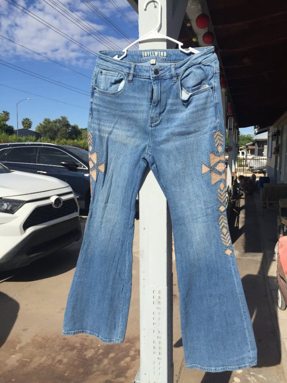 Idyllwind/ Miranda Lambert Aztec Embellished Flare Jeans, 12Wx34L, Western Boho